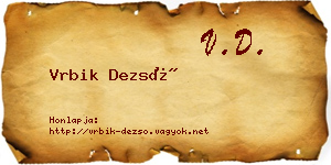 Vrbik Dezső névjegykártya